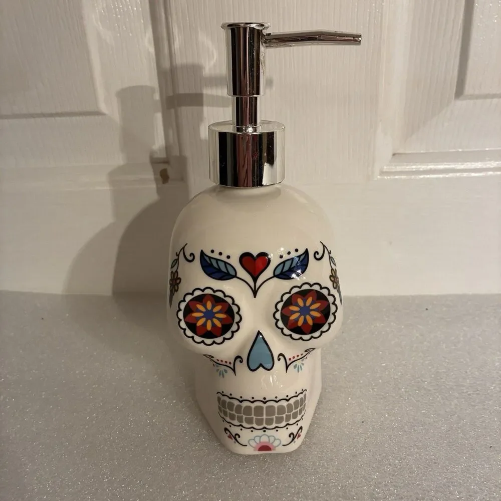 Day Of The Dead Soap Or Lotion Pump. White With Printed Face. 7” Including Pump